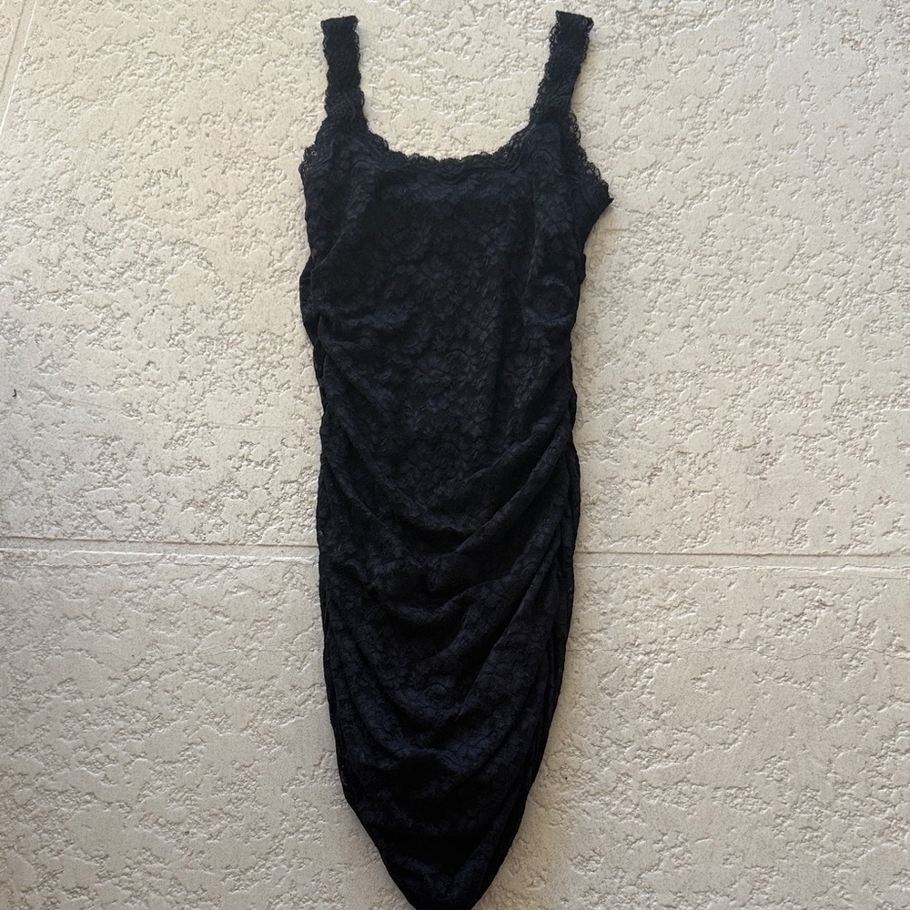 Moda International Black Sexy Lace Tapered Ruched Dress size SP